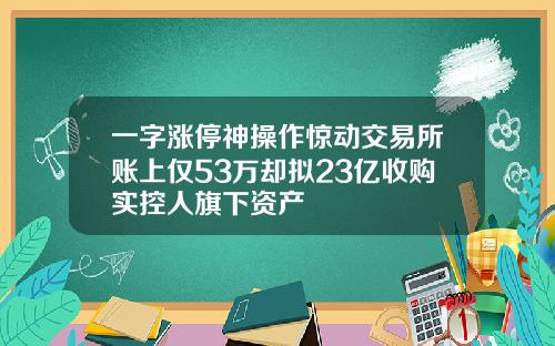 一字涨停神操作惊动交易所账上仅53万却拟23亿收购实控人旗下资产