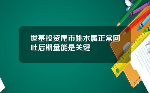 世基投资尾市跳水属正常回吐后期量能是关键