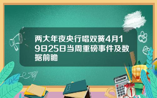 两大年夜央行唱双簧4月19日25日当周重磅事件及数据前瞻