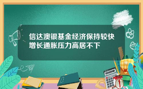 信达澳银基金经济保持较快增长通胀压力高居不下