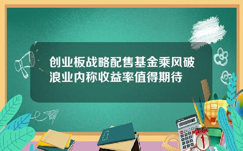 创业板战略配售基金乘风破浪业内称收益率值得期待