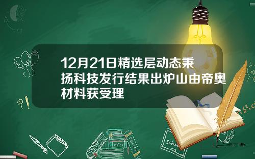 12月21日精选层动态秉扬科技发行结果出炉山由帝奥材料获受理