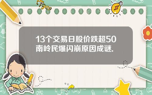 13个交易日股价跌超50南岭民爆闪崩原因成谜.