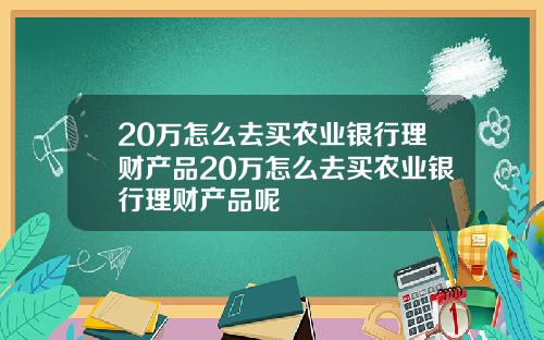 20万怎么去买农业银行理财产品20万怎么去买农业银行理财产品呢