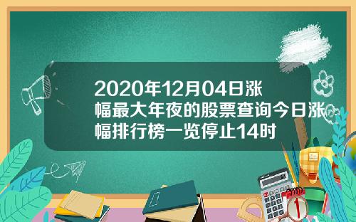 2020年12月04日涨幅最大年夜的股票查询今日涨幅排行榜一览停止14时