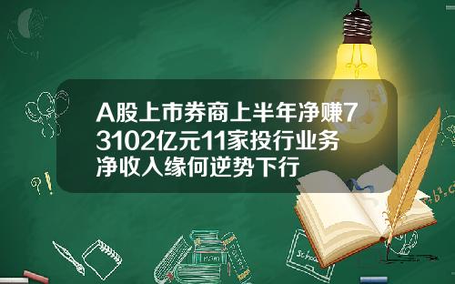 A股上市券商上半年净赚73102亿元11家投行业务净收入缘何逆势下行