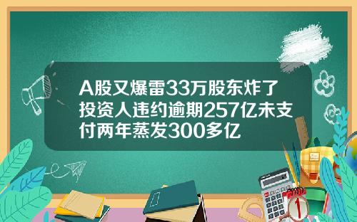 A股又爆雷33万股东炸了投资人违约逾期257亿未支付两年蒸发300多亿