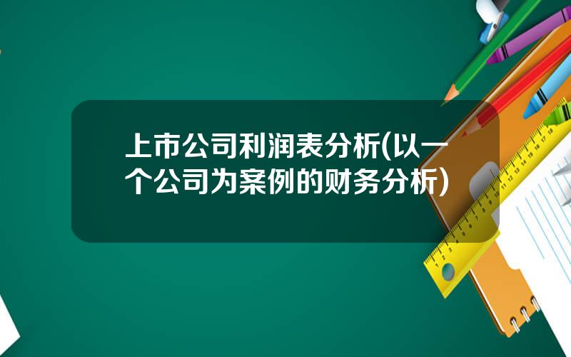 上市公司利润表分析(以一个公司为案例的财务分析)