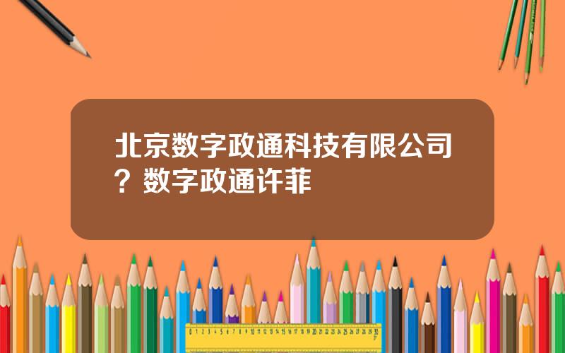 北京数字政通科技有限公司？数字政通许菲