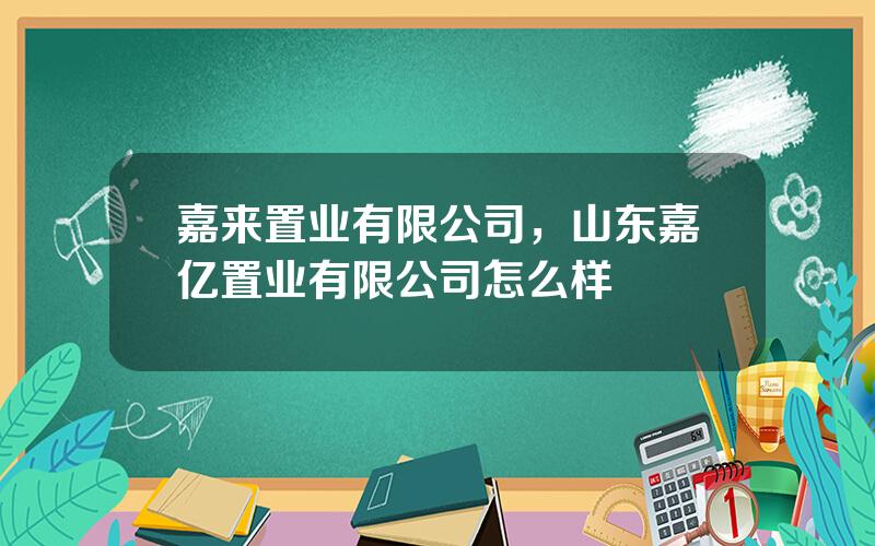 嘉来置业有限公司，山东嘉亿置业有限公司怎么样