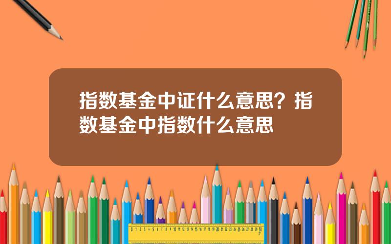 指数基金中证什么意思？指数基金中指数什么意思